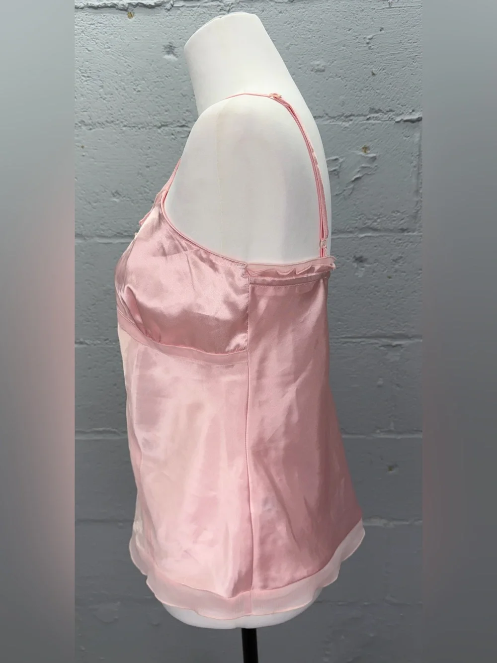 Cato Women's Pink Silky Mesh Trimmed Adjustable Strap Camisole Size Small